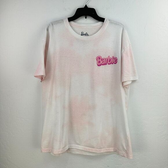 Barbie Shirt Womens Large White Pink‎ Cotton Short Sleeve Cartoon Graphic Print - Picture 1 of 7